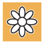 Icon of a white flower agains a golden yellow background